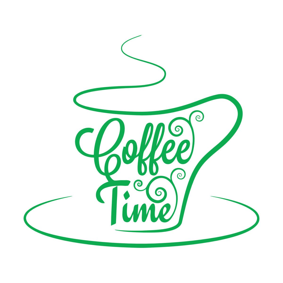 Engraving Stickers Coffee Time Lettering Cafeteria Tea Cup Multiple Size Options