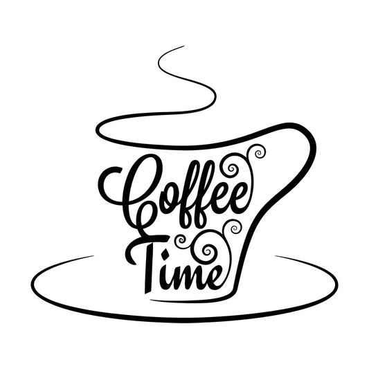 Engraving Stickers Coffee Time Lettering Cafeteria Tea Cup Multiple Size Options