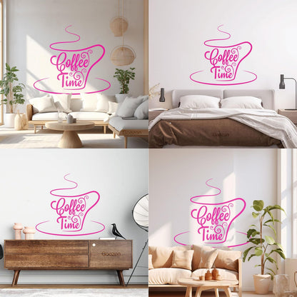Engraving Stickers Coffee Time Lettering Cafeteria Tea Cup Multiple Size Options