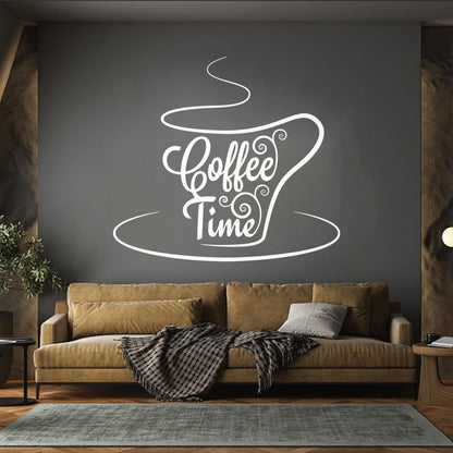 Engraving Stickers Coffee Time Lettering Cafeteria Tea Cup Multiple Size Options