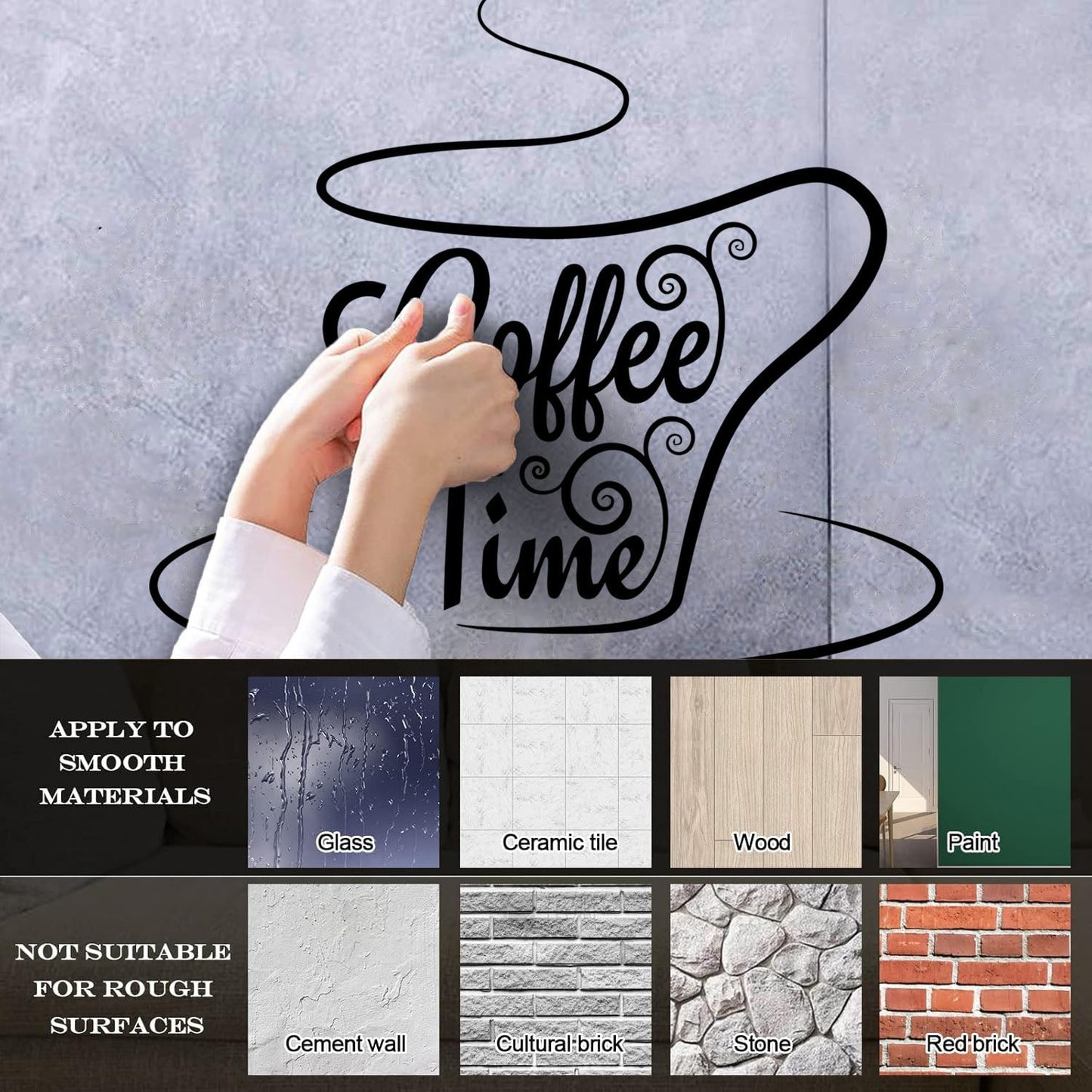 Engraving Stickers Coffee Time Lettering Cafeteria Tea Cup Multiple Size Options