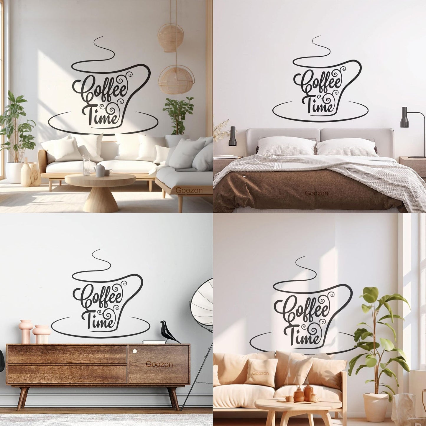 Engraving Stickers Coffee Time Lettering Cafeteria Tea Cup Multiple Size Options
