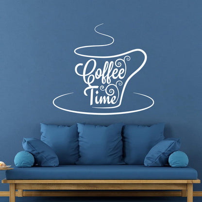 Engraving Stickers Coffee Time Lettering Cafeteria Tea Cup Multiple Size Options