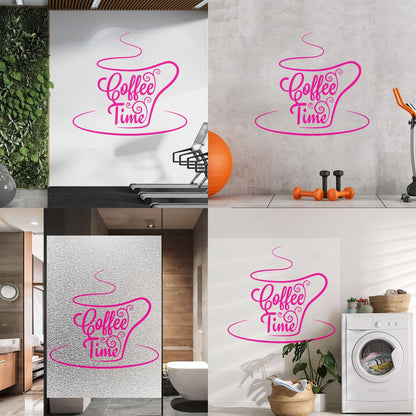 Engraving Stickers Coffee Time Lettering Cafeteria Tea Cup Multiple Size Options