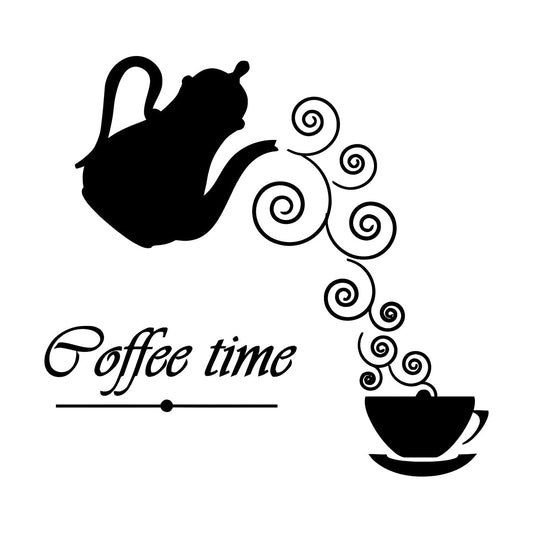 Coffee Time Logo Kettle Cup Hot Drink Lettering Decals Waterproof