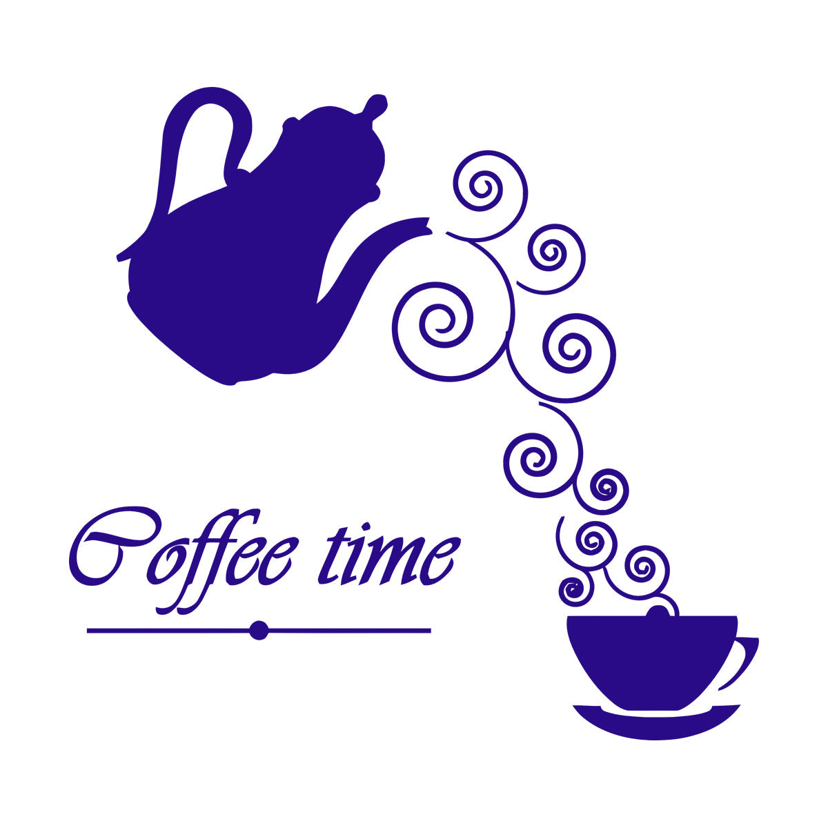 Coffee Time Logo Kettle Cup Hot Drink Lettering Decals Waterproof