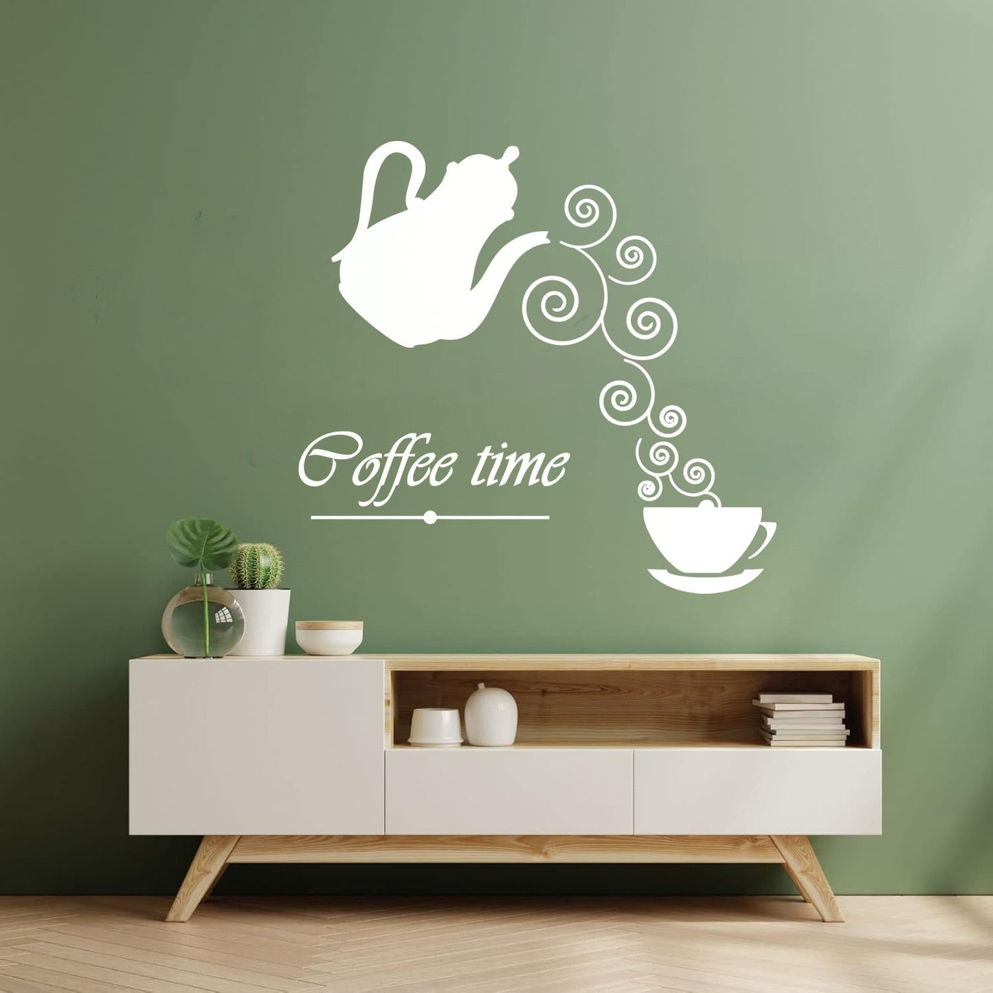 Coffee Time Logo Kettle Cup Hot Drink Lettering Decals Waterproof