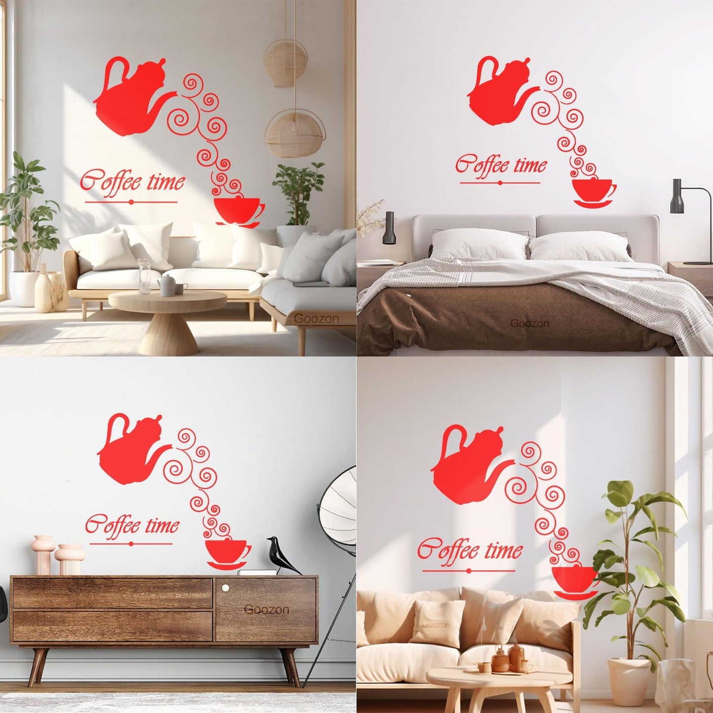 Coffee Time Logo Kettle Cup Hot Drink Lettering Decals Waterproof