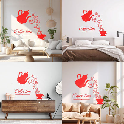 Coffee Time Logo Kettle Cup Hot Drink Lettering Decals Waterproof
