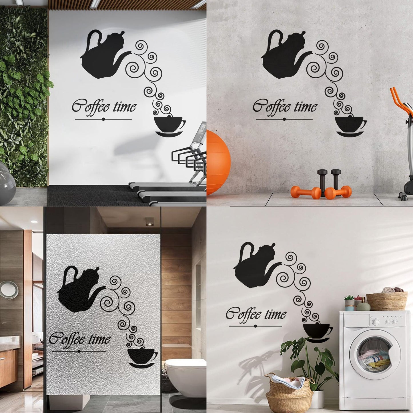 Coffee Time Logo Kettle Cup Hot Drink Lettering Decals Waterproof