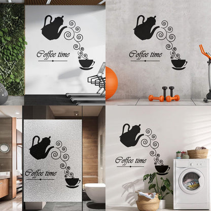 Coffee Time Logo Kettle Cup Hot Drink Lettering Decals Waterproof
