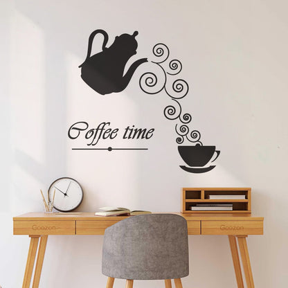 Coffee Time Logo Kettle Cup Hot Drink Lettering Decals Waterproof