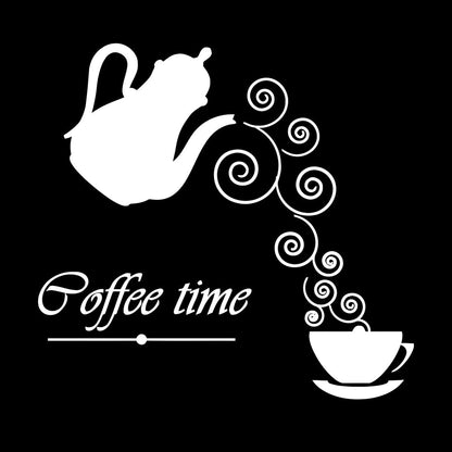 Coffee Time Logo Kettle Cup Hot Drink Lettering Decals Waterproof
