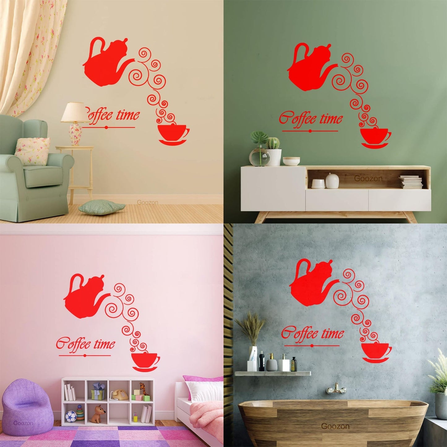 Coffee Time Logo Kettle Cup Hot Drink Lettering Decals Waterproof