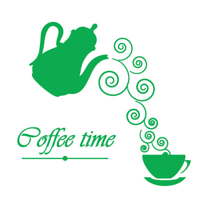Coffee Time Logo Kettle Cup Hot Drink Lettering Decals Waterproof