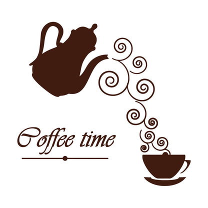 Coffee Time Logo Kettle Cup Hot Drink Lettering Decals Waterproof