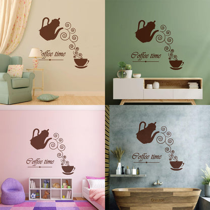 Coffee Time Logo Kettle Cup Hot Drink Lettering Decals Waterproof