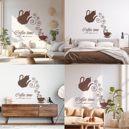 Coffee Time Logo Kettle Cup Hot Drink Lettering Decals Waterproof