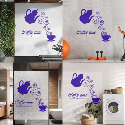 Coffee Time Logo Kettle Cup Hot Drink Lettering Decals Waterproof