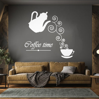 Coffee Time Logo Kettle Cup Hot Drink Lettering Decals Waterproof