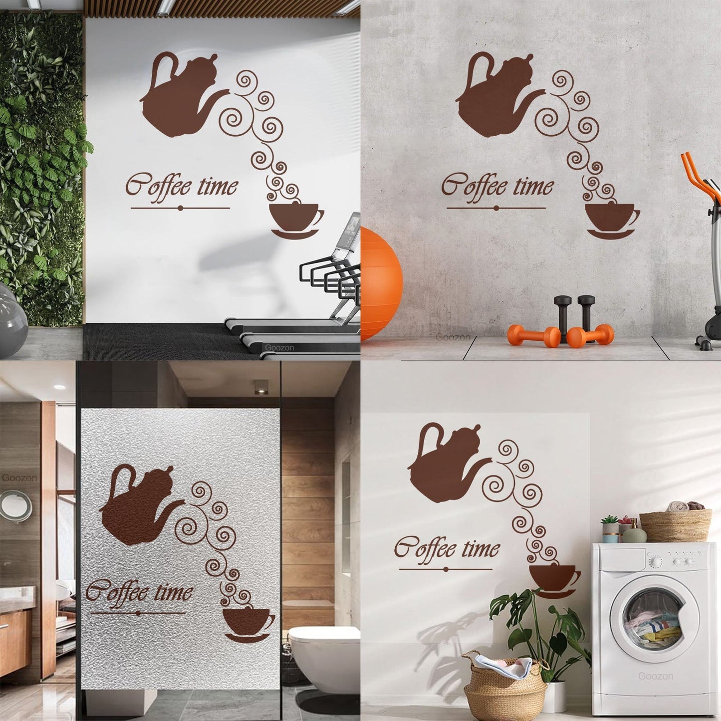 Coffee Time Logo Kettle Cup Hot Drink Lettering Decals Waterproof