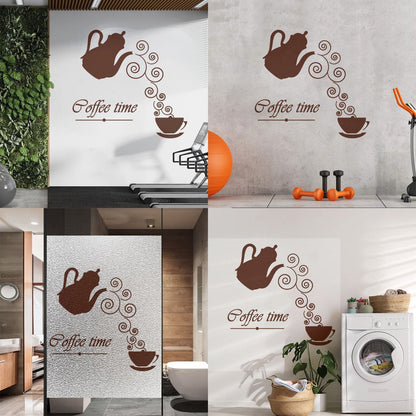 Coffee Time Logo Kettle Cup Hot Drink Lettering Decals Waterproof