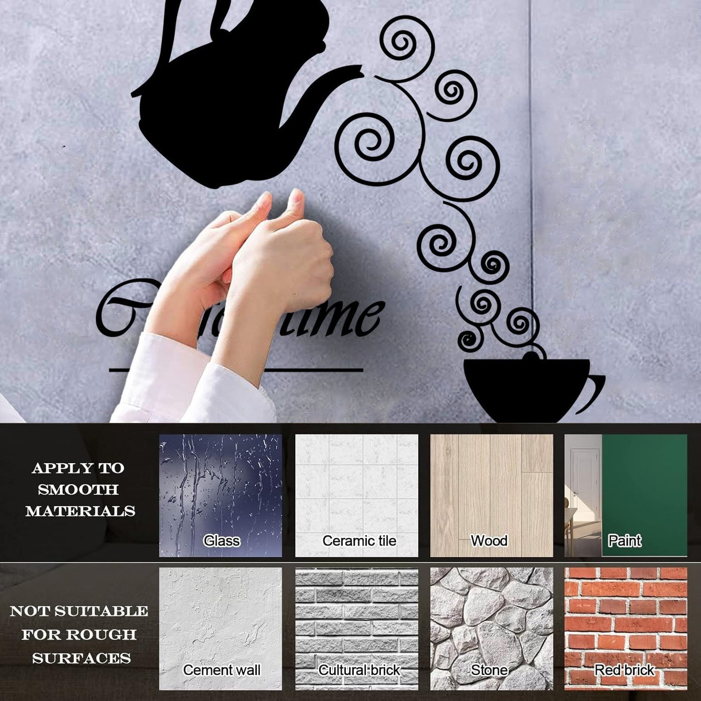 Coffee Time Logo Kettle Cup Hot Drink Lettering Decals Waterproof