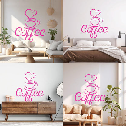 Engraving Decals Cup Coffee Drawing Heart Coffee House Cafe Window Decals