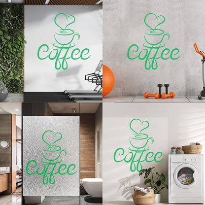 Engraving Decals Cup Coffee Drawing Heart Coffee House Cafe Window Decals