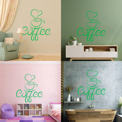 Engraving Decals Cup Coffee Drawing Heart Coffee House Cafe Window Decals