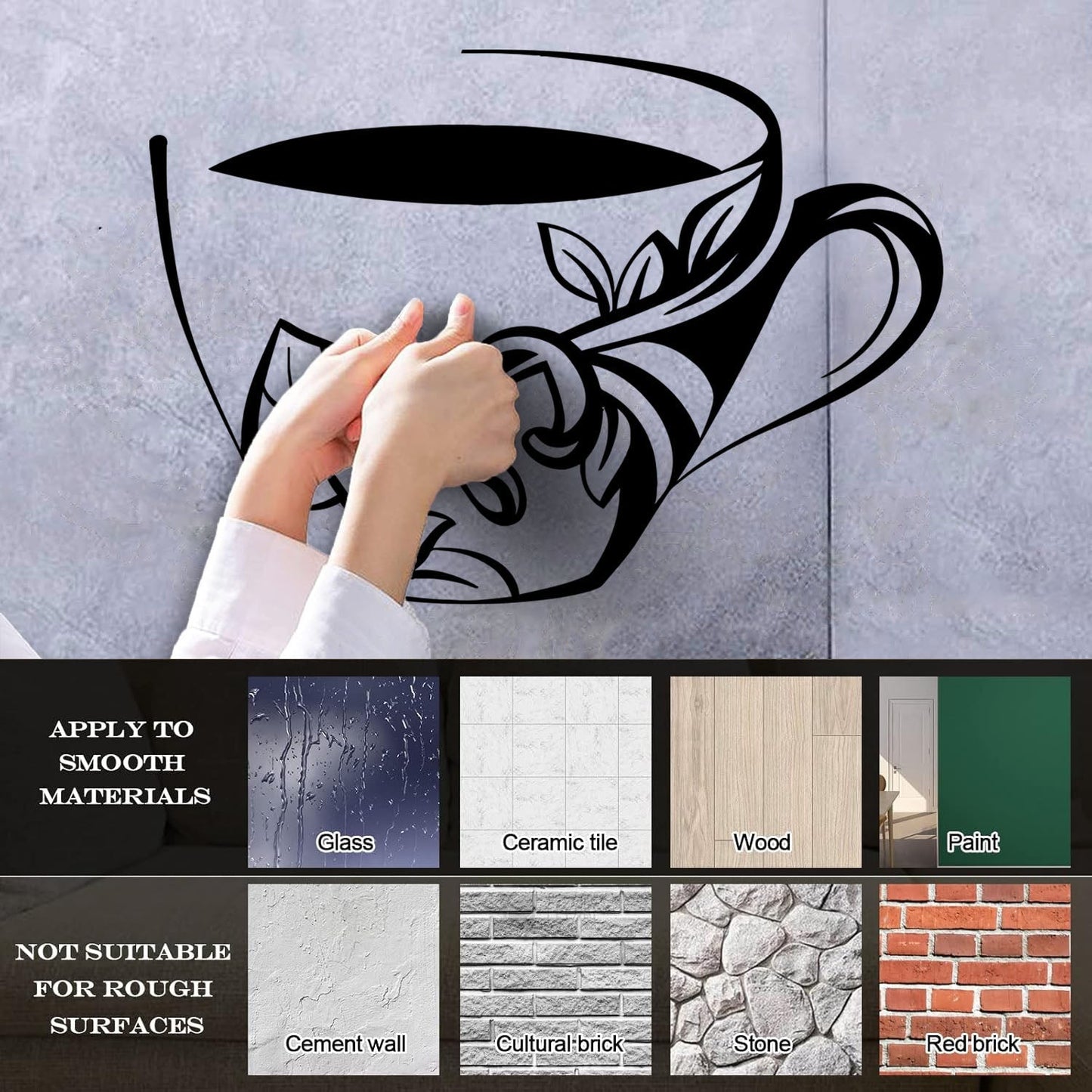 Cup Of Coffee Tea Dishes Fine Carving Stickers Removable Without Leaving Glue