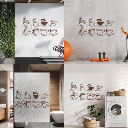 Wall Stickers Cups Of Coffee Tea Time Cafe Kitchen Restaurant Self Adhesive