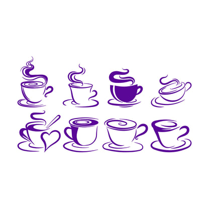 Wall Stickers Cups Of Coffee Tea Time Cafe Kitchen Restaurant Self Adhesive