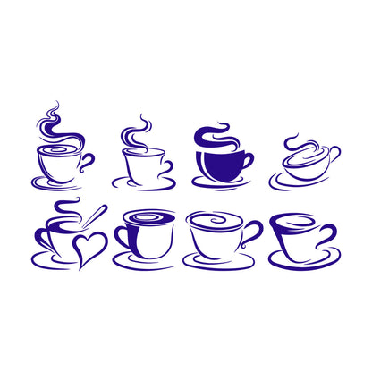 Wall Stickers Cups Of Coffee Tea Time Cafe Kitchen Restaurant Self Adhesive