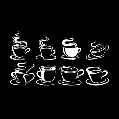 Wall Stickers Cups Of Coffee Tea Time Cafe Kitchen Restaurant Self Adhesive