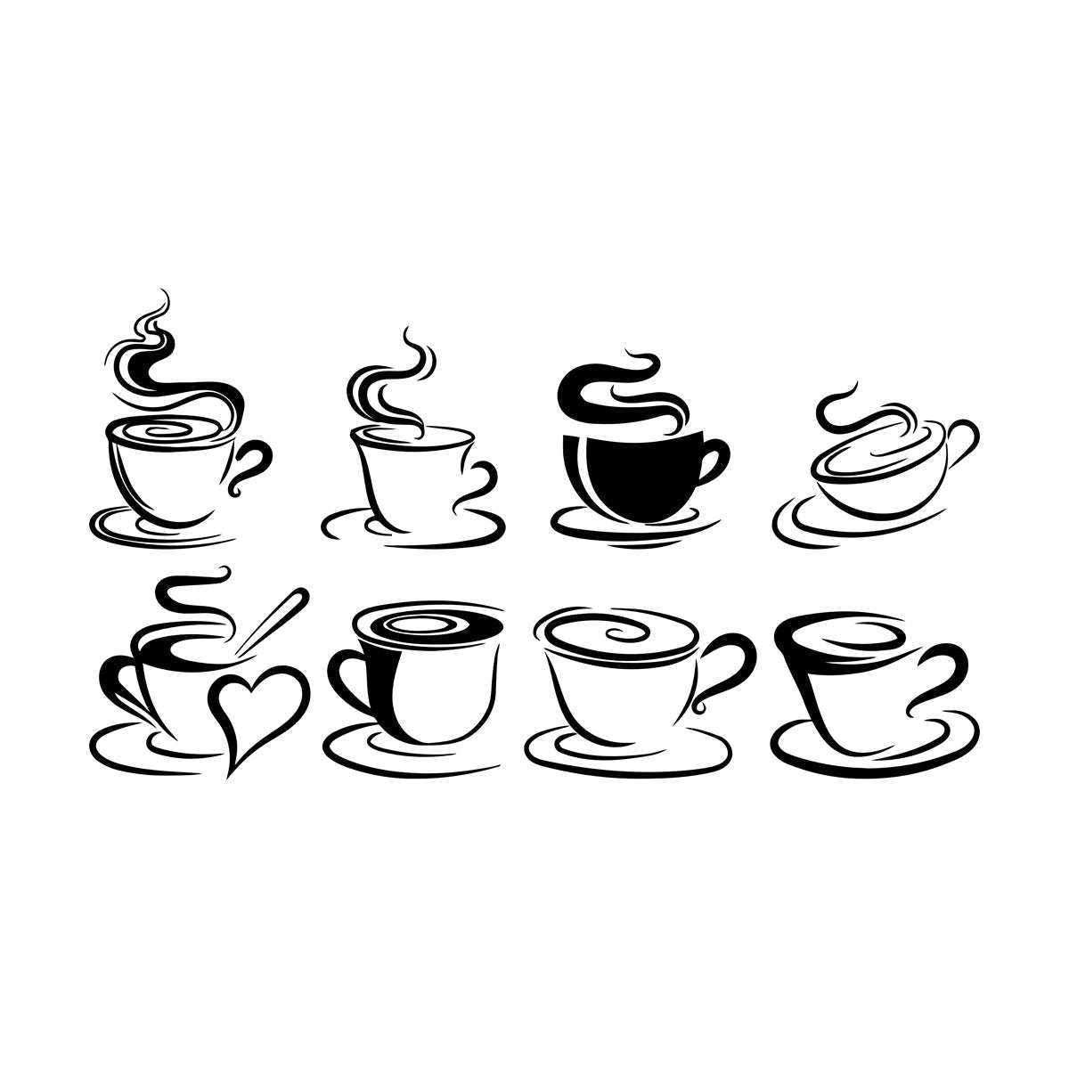 Wall Stickers Cups Of Coffee Tea Time Cafe Kitchen Restaurant Self Adhesive