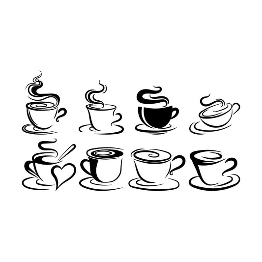 Wall Stickers Cups Of Coffee Tea Time Cafe Kitchen Restaurant Self Adhesive