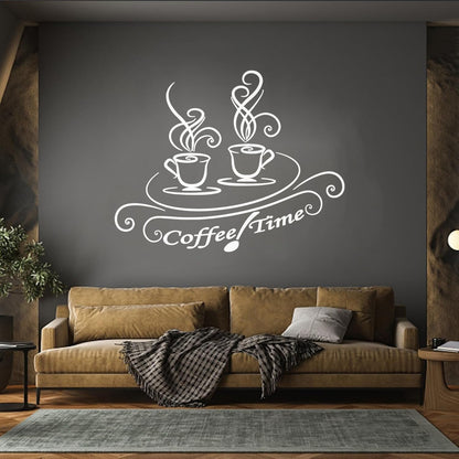 Fine Carving Decals Cups Of Coffee Time Cafe Kitchen Dining Room Do Not Damage The Wall Surface