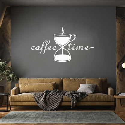 Coffee Time Break Hourglass Tea Cup Restaurant Wall Decals Pvc Art Mural Painting