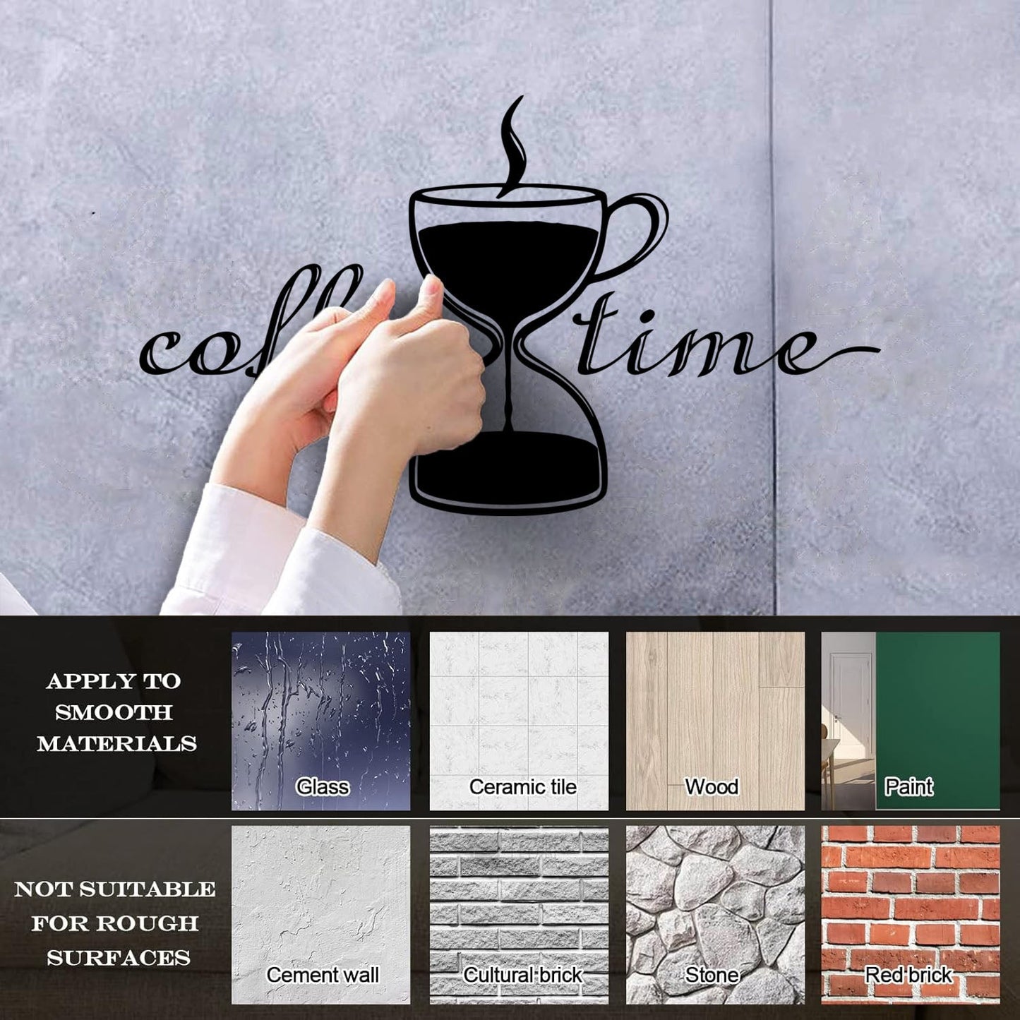 Coffee Time Break Hourglass Tea Cup Restaurant Wall Decals Pvc Art Mural Painting