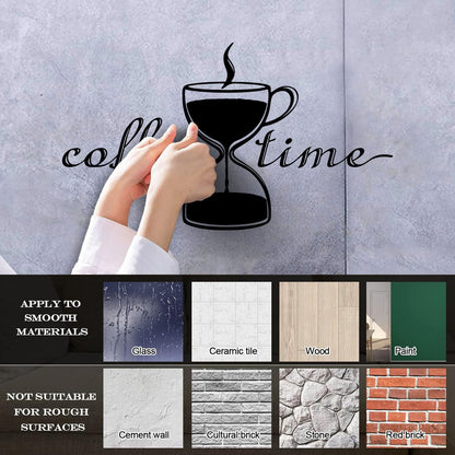 Coffee Time Break Hourglass Tea Cup Restaurant Wall Decals Pvc Art Mural Painting
