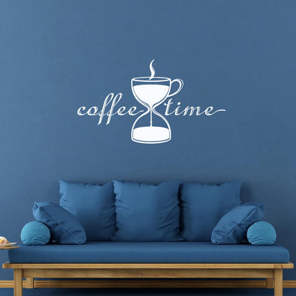 Coffee Time Break Hourglass Tea Cup Restaurant Wall Decals Pvc Art Mural Painting