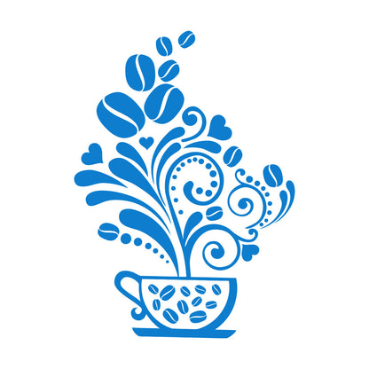 Vinyl Wall Stickers Floral Coffee Beans Cups Cafe Kitchen It Won'T Fall Off