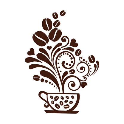 Vinyl Wall Stickers Floral Coffee Beans Cups Cafe Kitchen It Won'T Fall Off