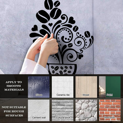 Vinyl Wall Stickers Floral Coffee Beans Cups Cafe Kitchen It Won'T Fall Off