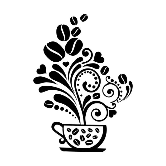Vinyl Wall Stickers Floral Coffee Beans Cups Cafe Kitchen It Won'T Fall Off