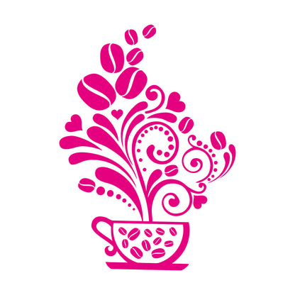 Vinyl Wall Stickers Floral Coffee Beans Cups Cafe Kitchen It Won'T Fall Off