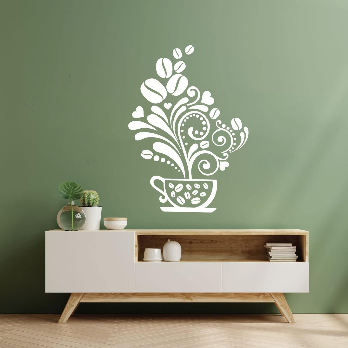 Vinyl Wall Stickers Floral Coffee Beans Cups Cafe Kitchen It Won'T Fall Off
