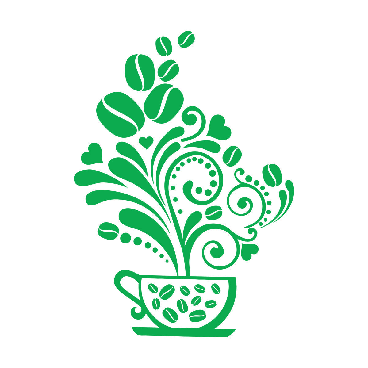 Vinyl Wall Stickers Floral Coffee Beans Cups Cafe Kitchen It Won'T Fall Off