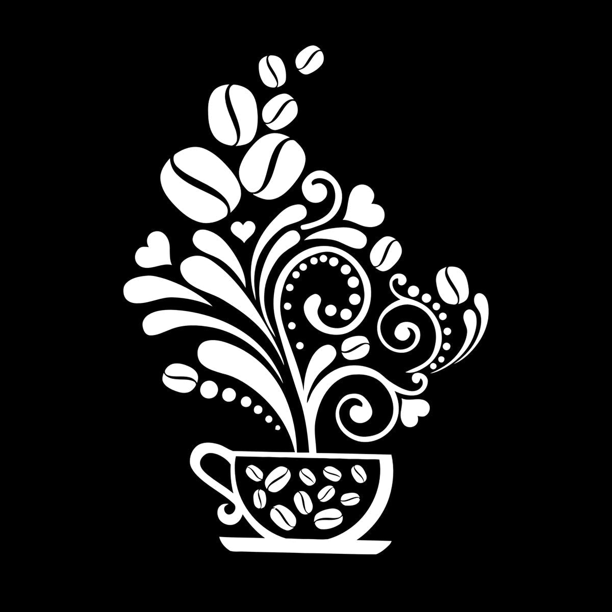 Vinyl Wall Stickers Floral Coffee Beans Cups Cafe Kitchen It Won'T Fall Off